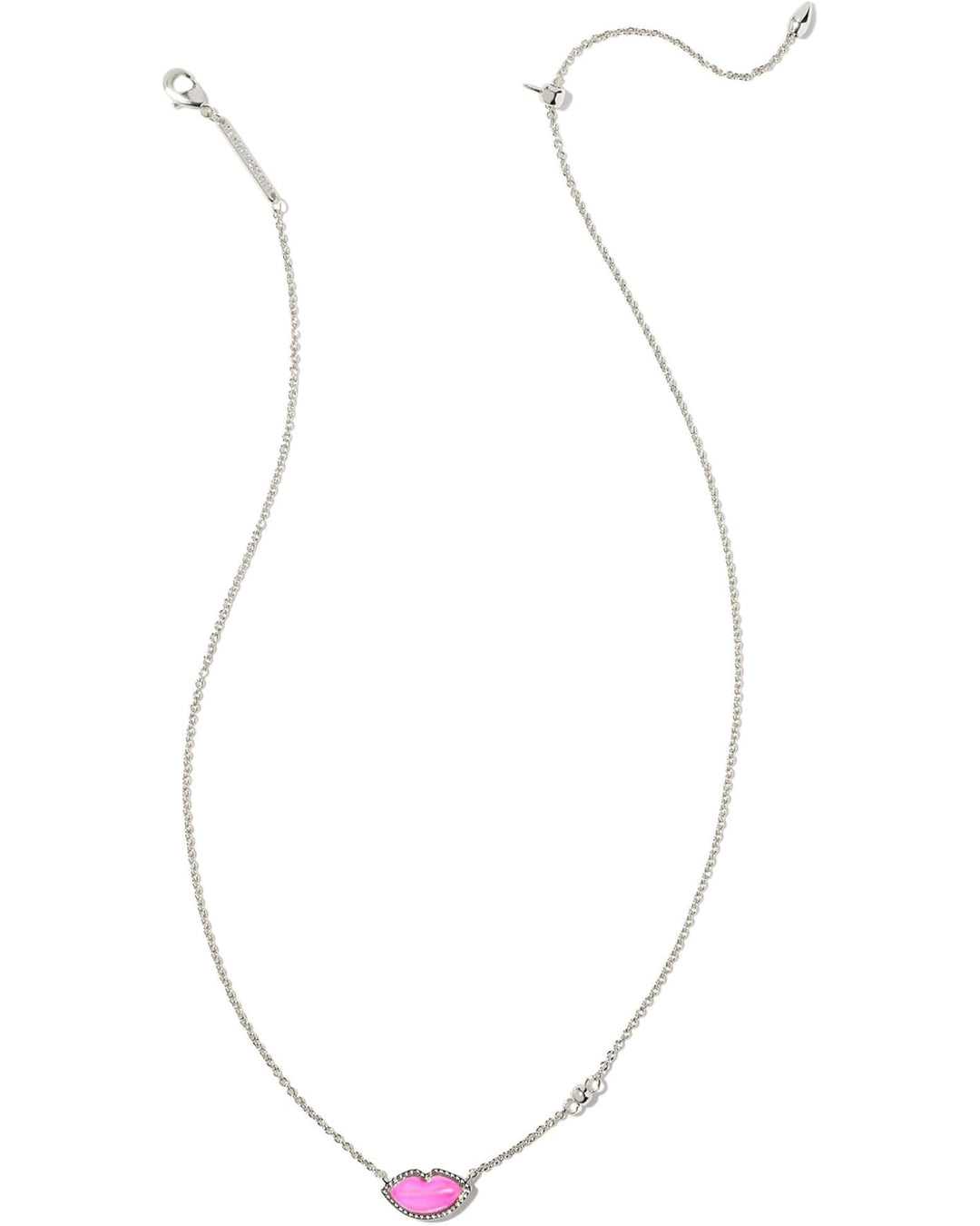 Lips Pendant Necklace Rhodium Hot Pink MOP