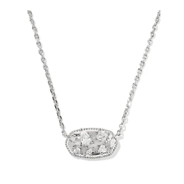 Holland Crystal Pendant Necklace Silver Metal White  CZ