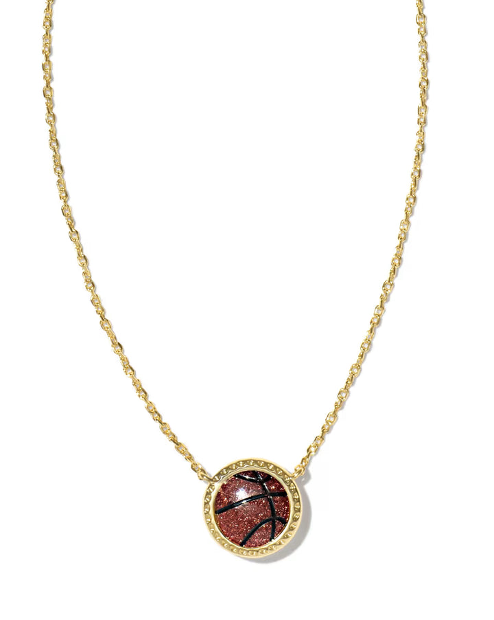 Basketball Gold Short Pendant Necklace Orange Goldstone