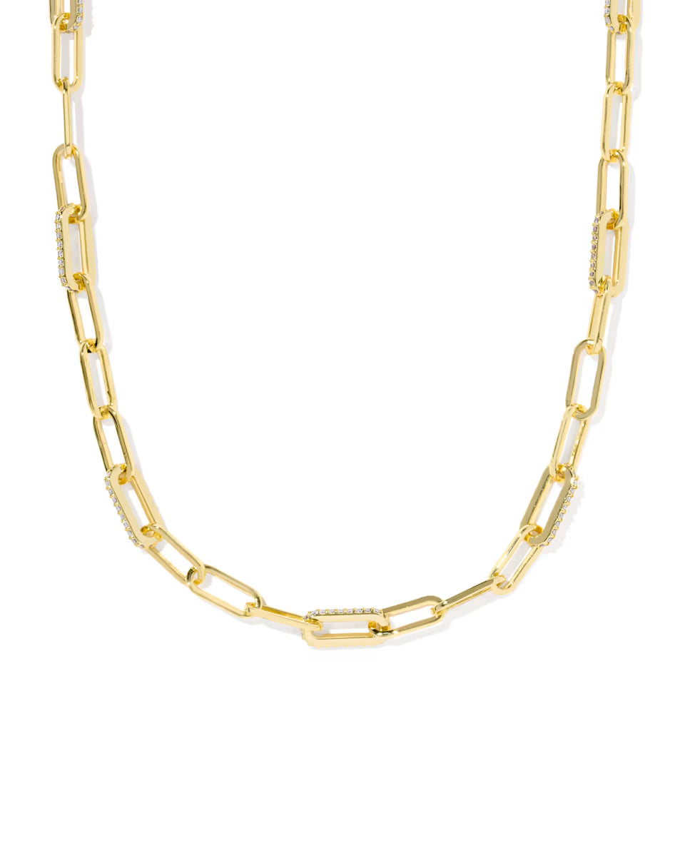 Bella Chain Necklace Gold Metal White CZ