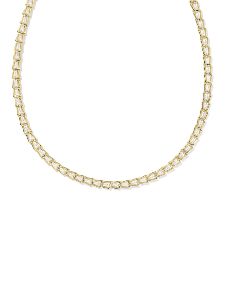 Bella Tennis Necklace Gold Metal White CZ