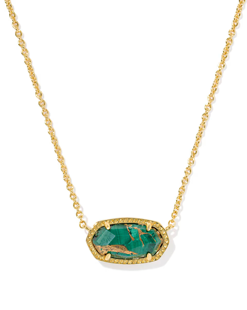 Elisa Necklace Gold Bronze Veined Malachite