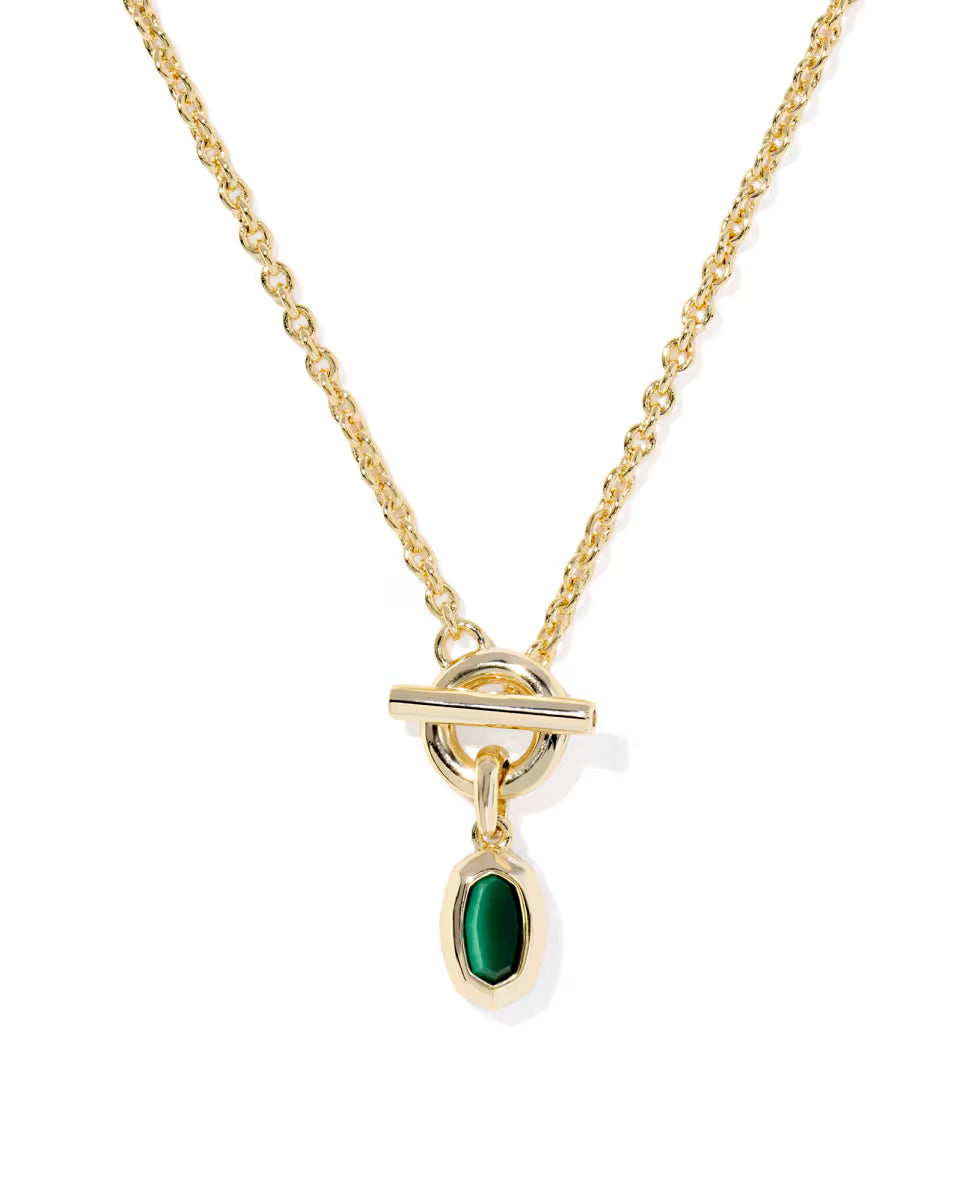 Mini Elisa Toggle Pendant Necklace Gold Green Tigers Eye