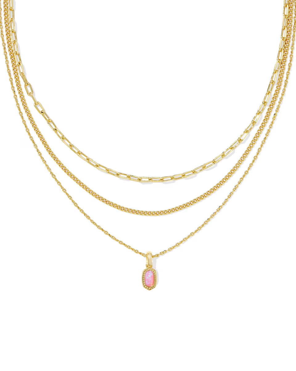 Mini Elisa Triple Strand Necklace Gold Carnation Opal