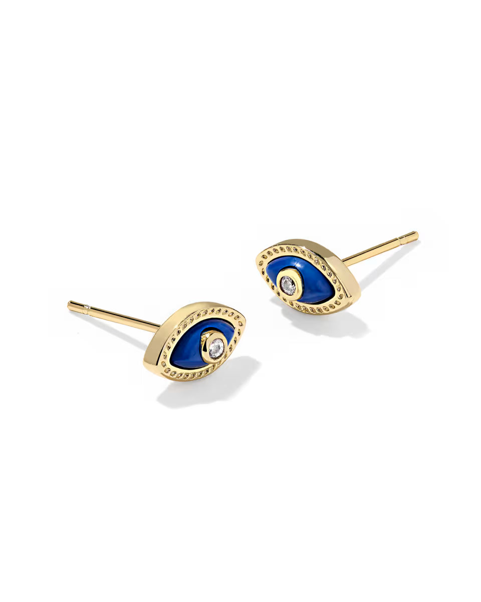 Mini Eye Stud Earring Gold Dark Blue Magnesite