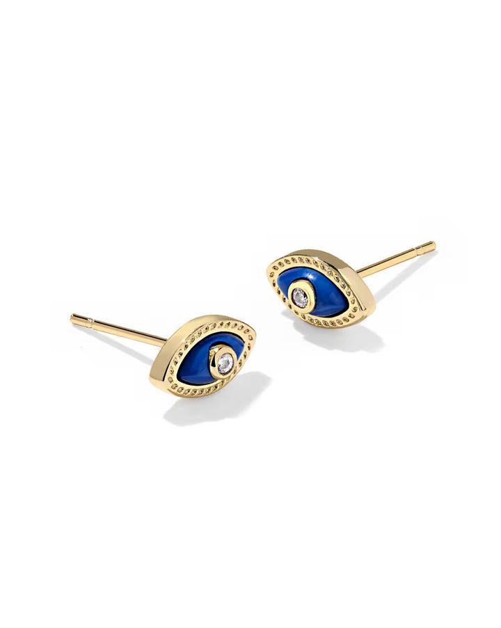 Mini Eye Stud Earring Gold Dark Blue Magnesite