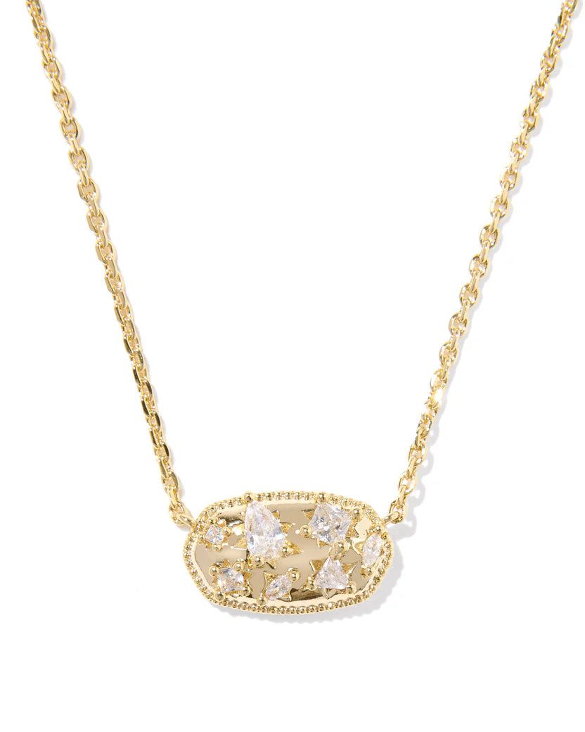 Holland Crystal Pendant Necklace Gold White CZ