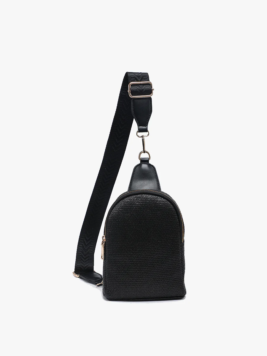 Ellen Micro Straw Guitar Strap Sling Bag in Black