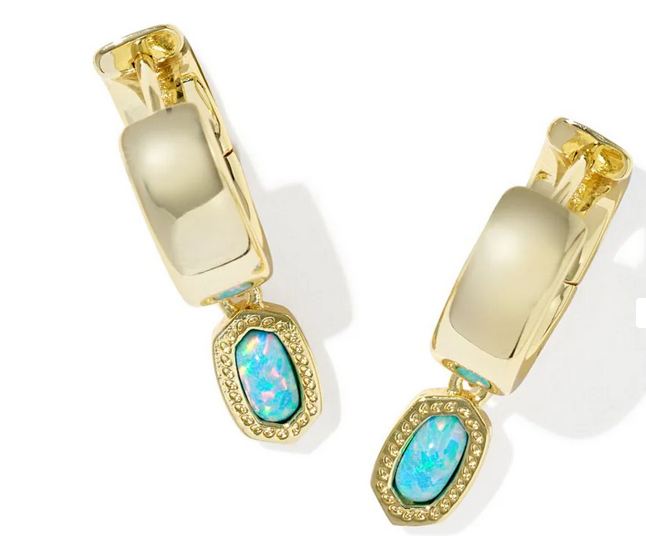 Mini Ellie Wide Huggie Earrings Blue Opal Gold
