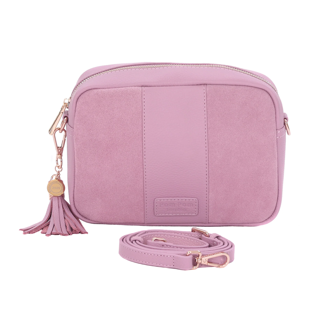 Pom Pom London City Suede & Leather Bag Pink