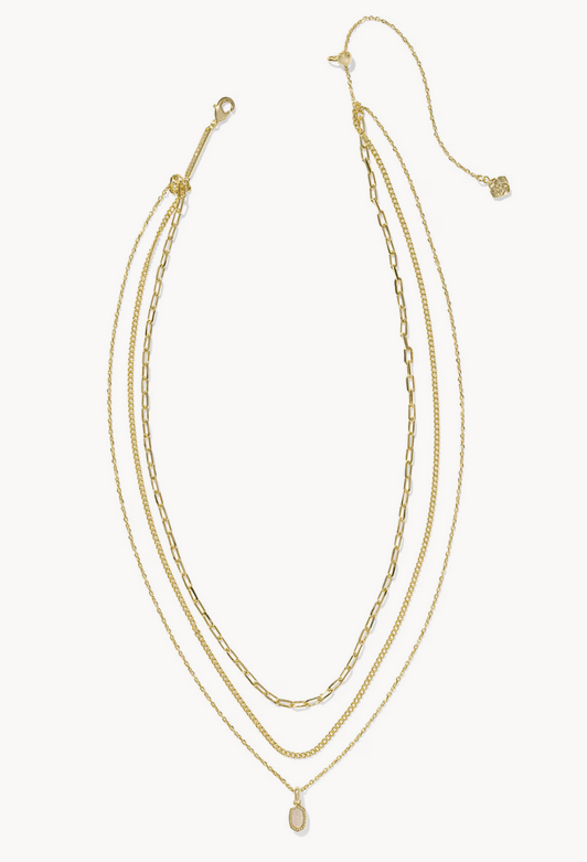 Mini Elisa Triple Strand Necklace Iridescent Drusy Gold