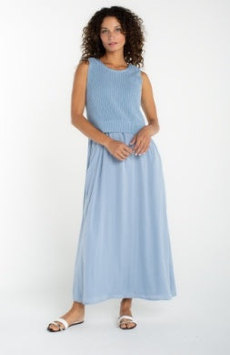 Sleeveless Crew Neck Tie Back Sweater Woven Dress Malibu Blue