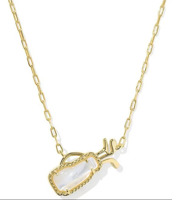 Golf Short Pendant Necklace Gold Ivory MOP