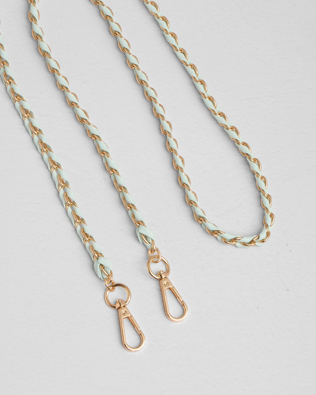 Pom Pom Strap Gold Chain Spearmint Weave