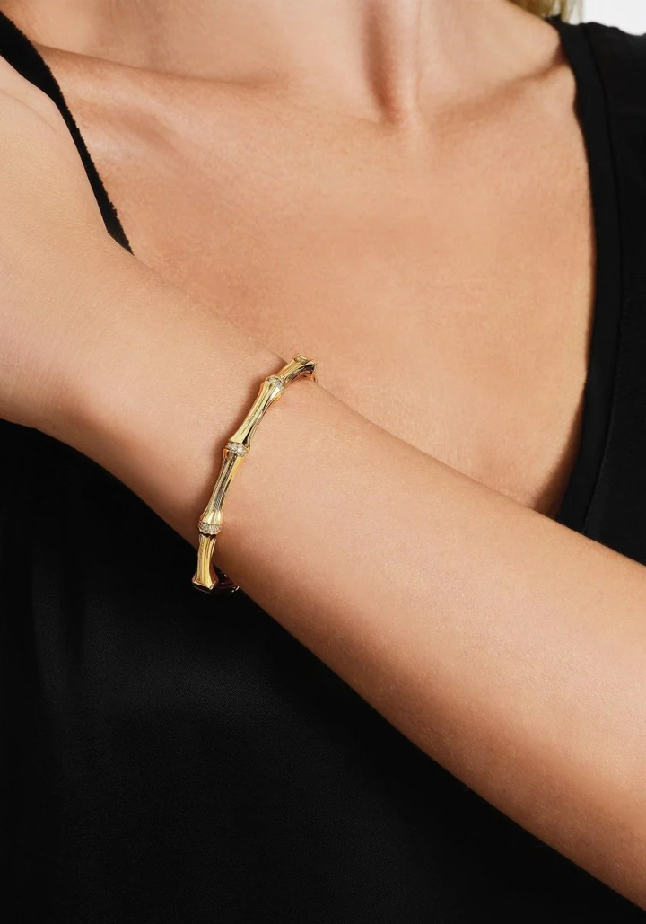 Anabel Aram Bamboo Hinged Bangle Gold