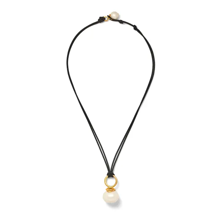 White Pebble Pearl Pendant Palette of Cords Black