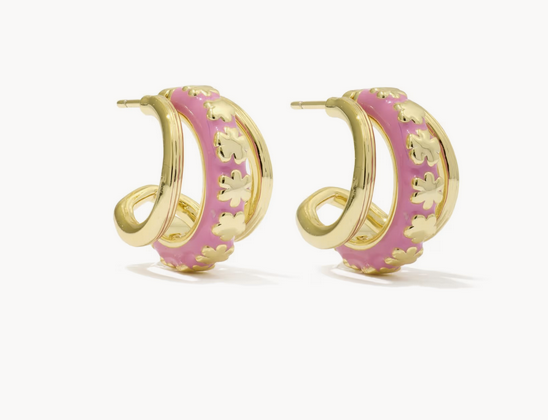 Jane Huggie Earring Dark Pink Enamel Gold
