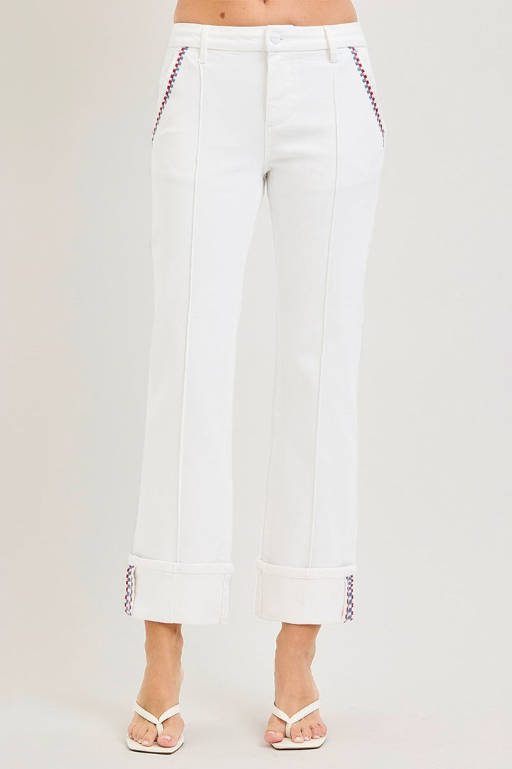 High Rise Crop Straight Deco Stitch Pants
