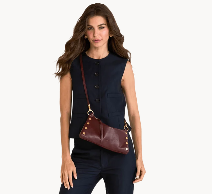 Kyle Cherrywood Pebble Shoulder/Crossbody w/Gold Rivets