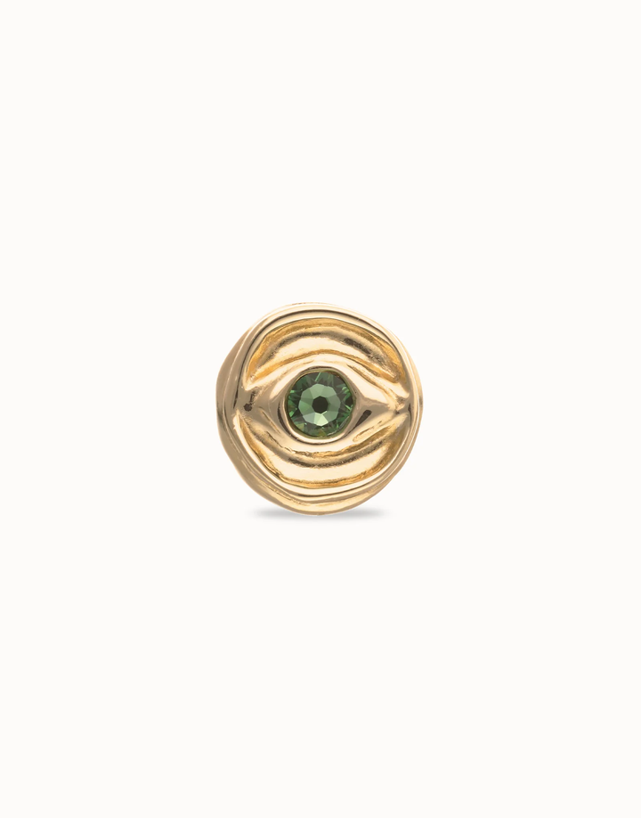 Ser Intuitiva Ring Gold Disc w/Eye Green Stone Size 8