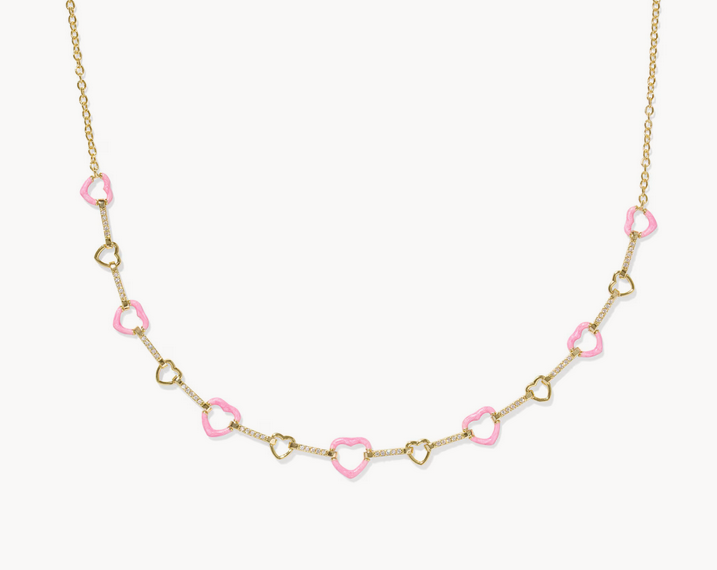 Haisley Heart Strand Necklace Gold Pink Pearlescent Enamel