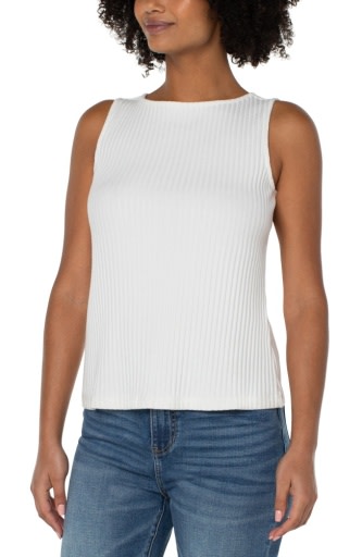 Sleeveless High Boatneck Knit Top - Snow