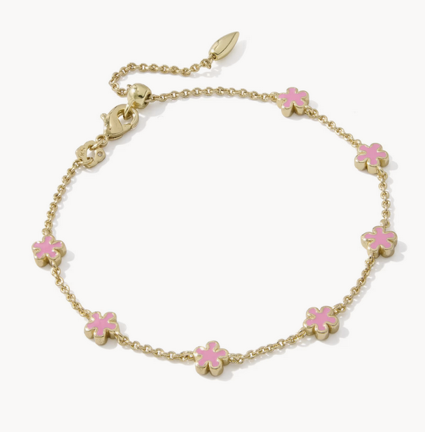 Jane Delicate Chain Bracelet Dark Pink Enamel Gold