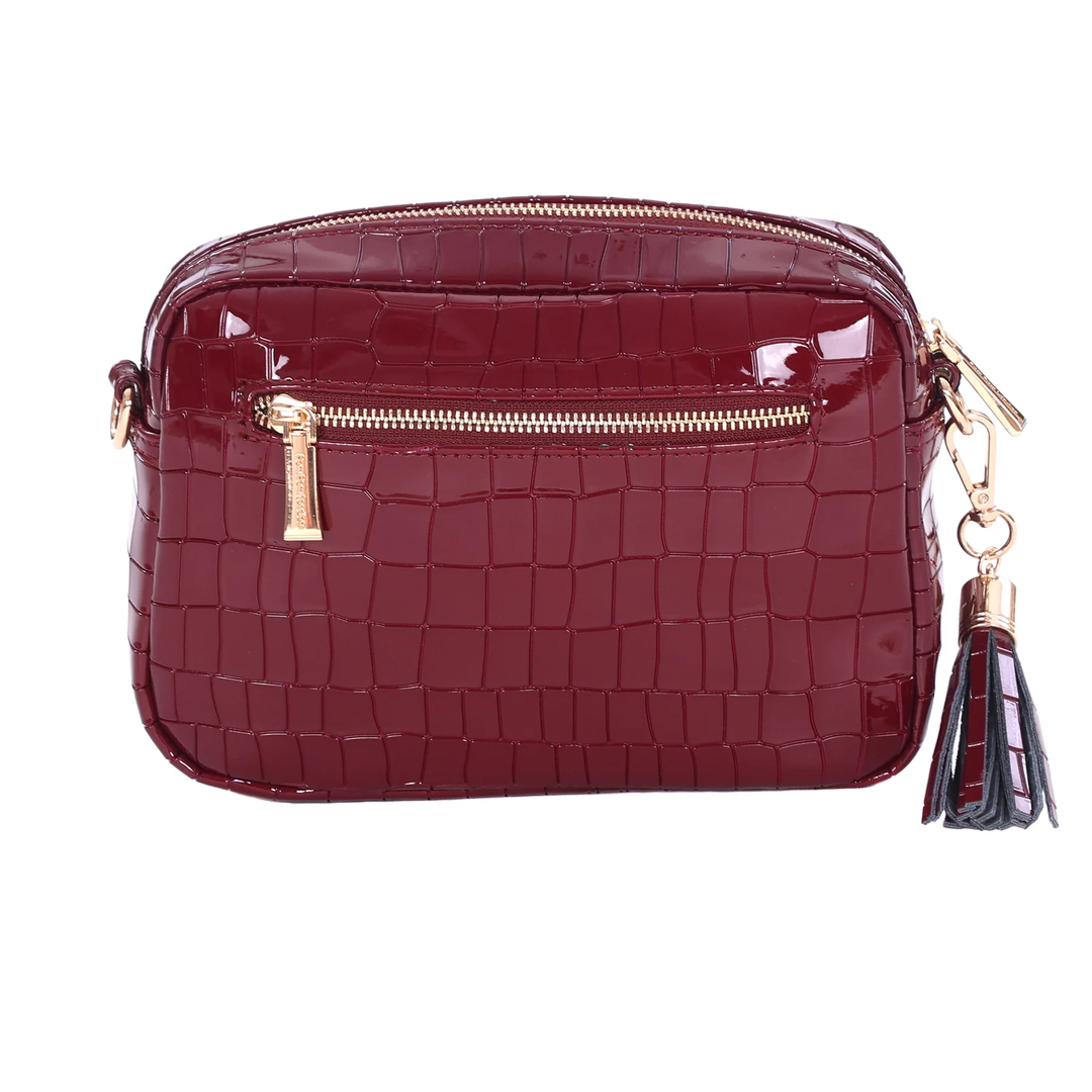 Pom Pom City Bag Patent Croc Claret