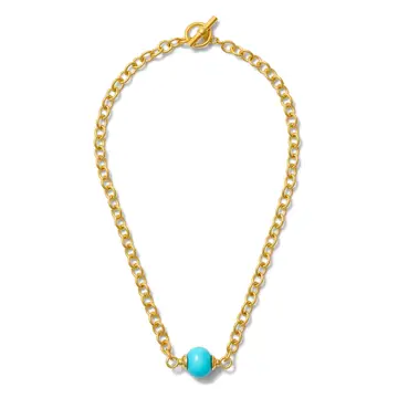 Essential Pebble Pearl Necklace Turquoise Gold 17"