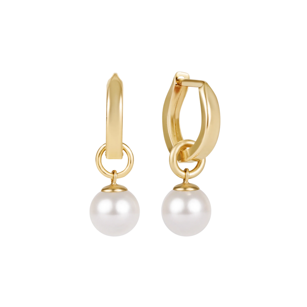 Huggie Gold .5 in Hoop Earrings Classic Pearl 8 mm Charm