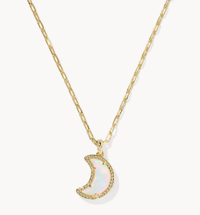 Moon Short Pendant Gold White Opalescent Resin