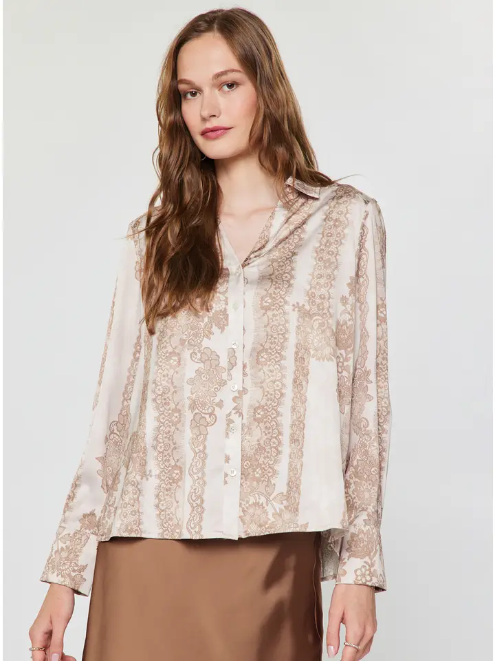 Blush Pink Collared Button-Down Blouse W/ Pleated Back