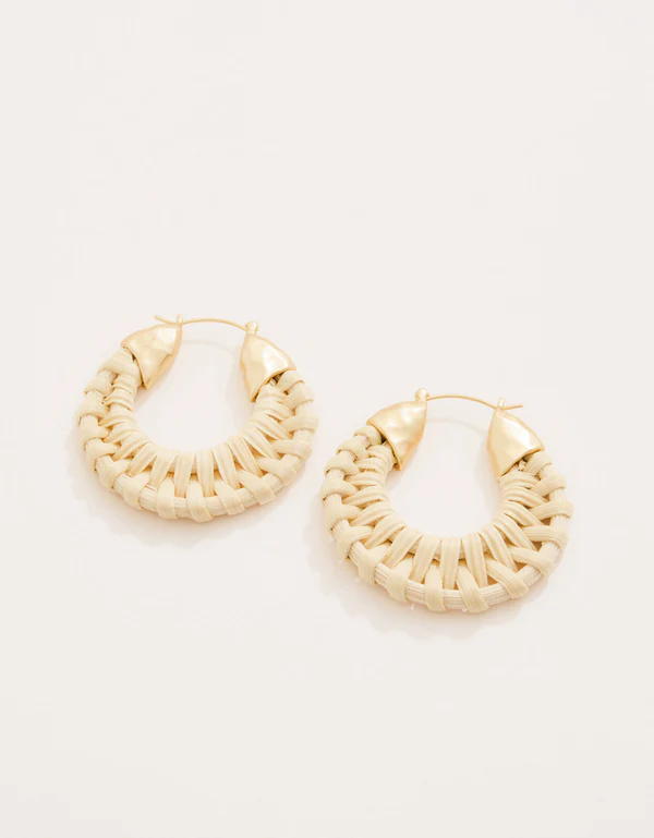 Wicker Hoop Earrings White