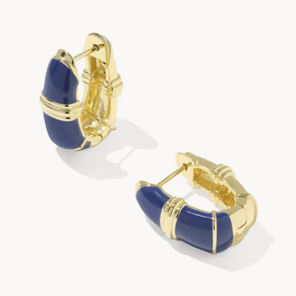 Courtney Enamel Huggie Earrings Gold Dark Blue Enamel