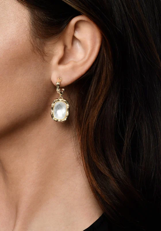 Anabel Aram Bamboo With Stone Drop Earrings- Mother of Pearl