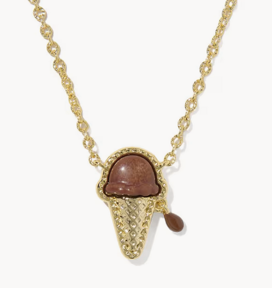 Ice Cream Short Pendant Necklace Brown Magnesite Gold