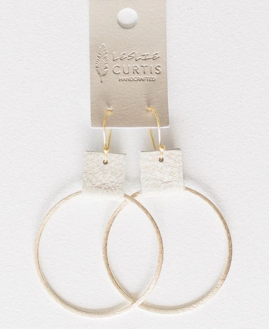 Laura Medium Gold Hoop Earrings w/Sand Leather 2  in