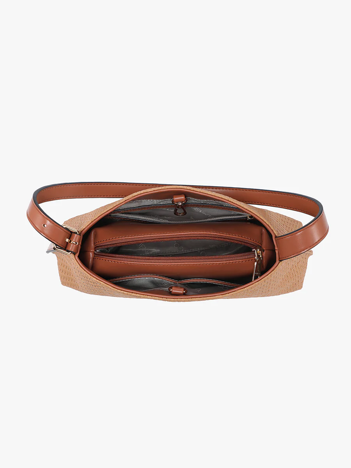Elsie Faux Woven Shoulder Bag in Khaki