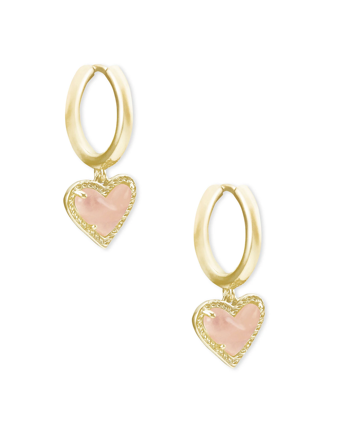 Ari Heart Huggie Earring Rose Quartz Gold