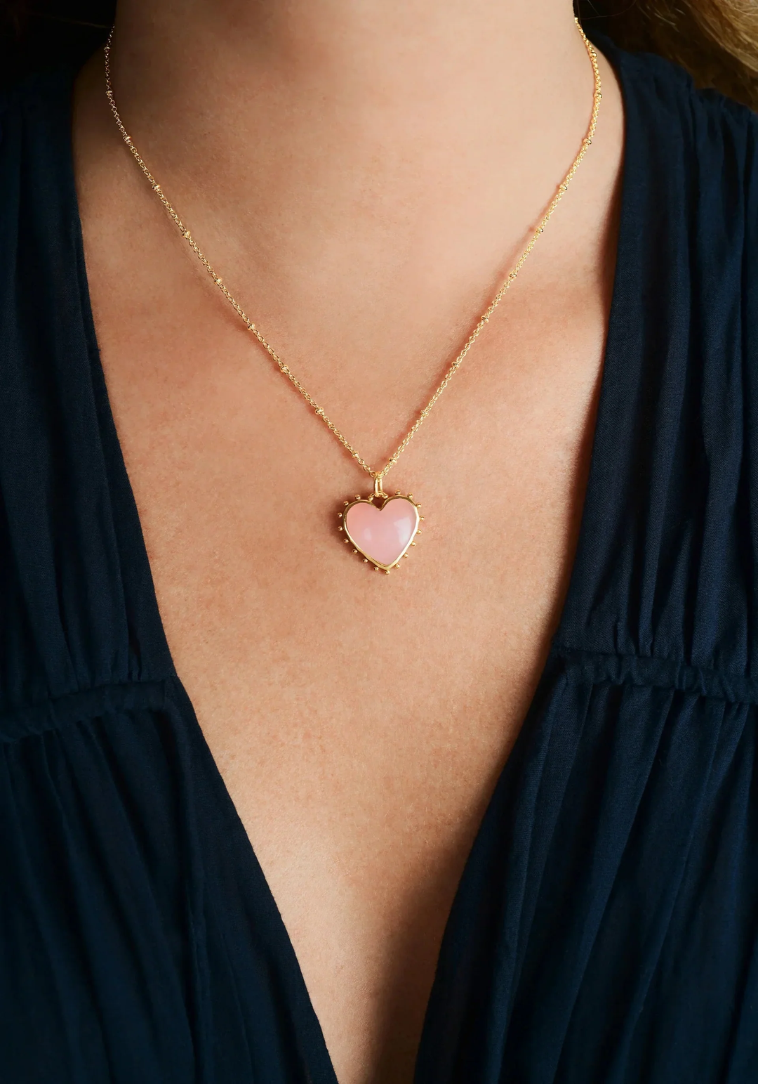 Anabel Aram Heart with Rose Quartz Stone Pendant Necklace