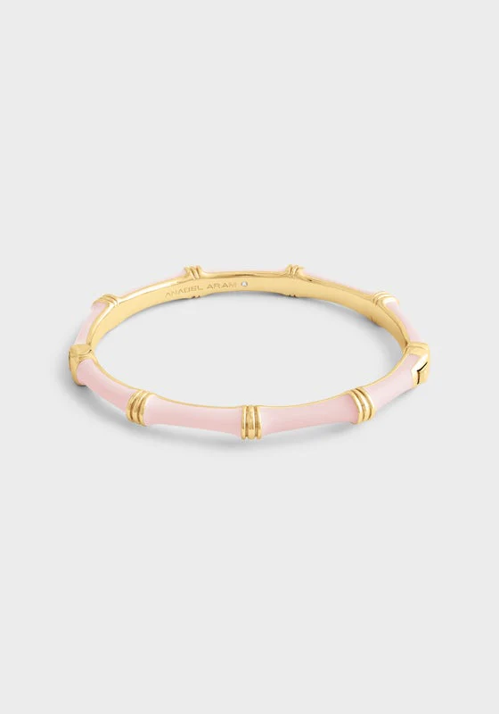 Anabel Aram Bamboo Enameled Hinged Bangle Pale Pink