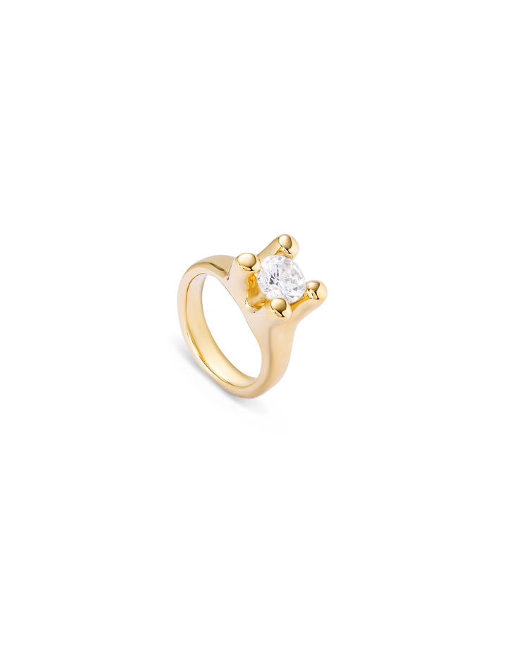 Anima Ring Gold Four Ball Post with Clear Stone Size 8.5