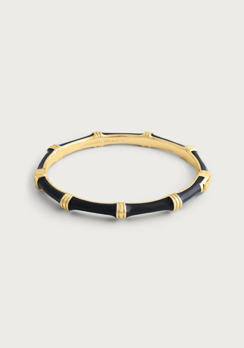 Anabel Aram Bamboo Enameled Hingled Bangle Black