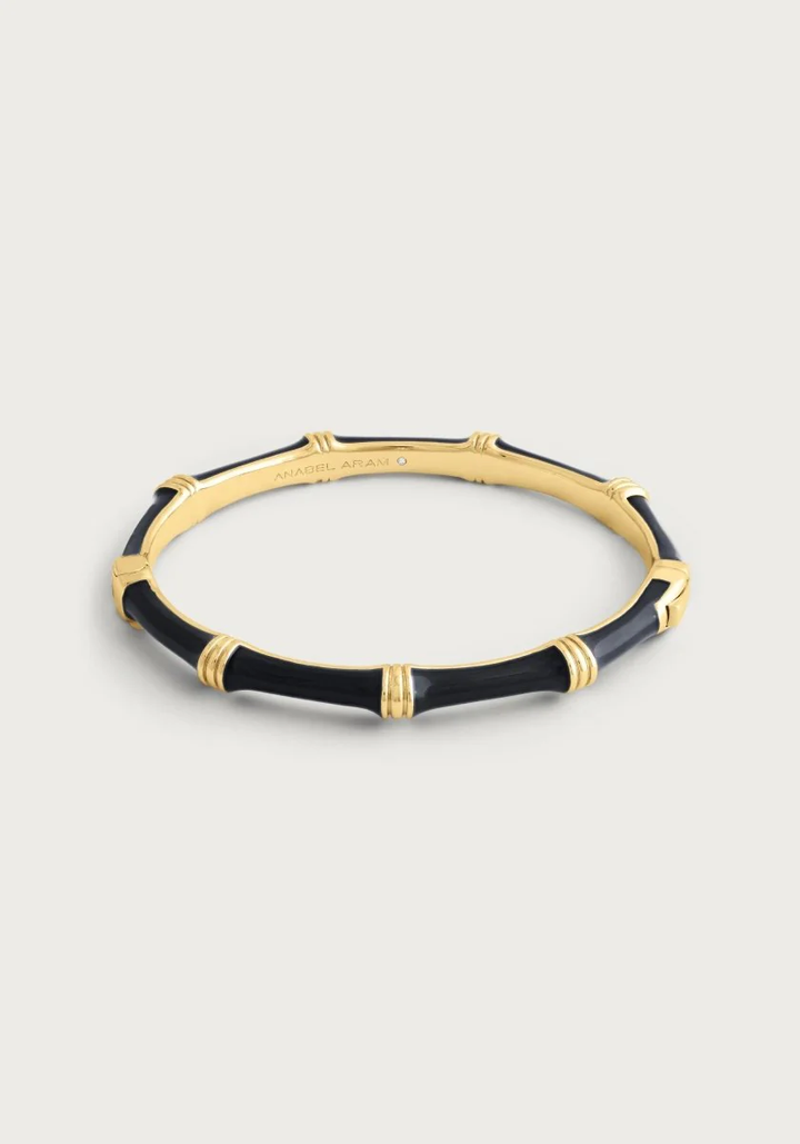 Anabel Aram Bamboo Enameled Hingled Bangle Black
