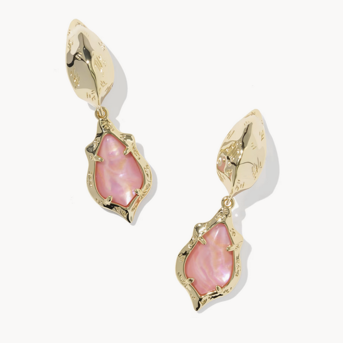 Adriana Scallop Frame Huggie Earrings Light Pink Iridescent Abalone Gold