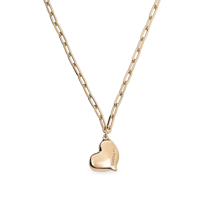 Heart Beat Link Chain Necklace with Heart Gold