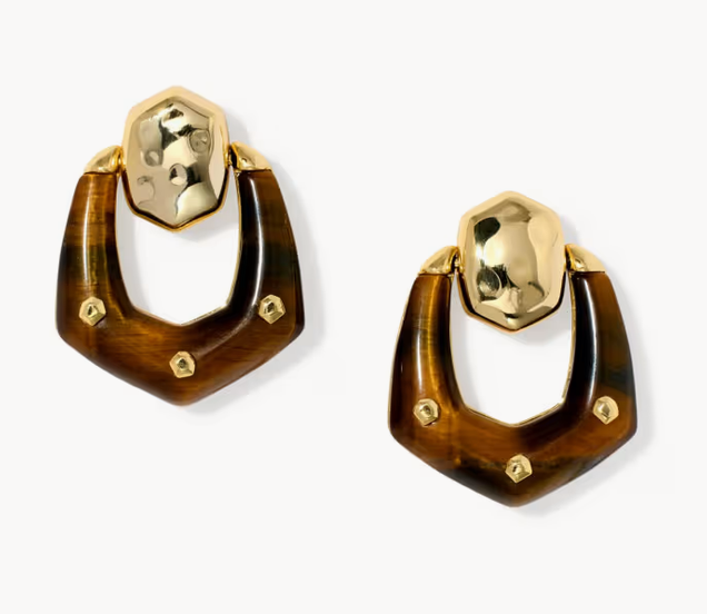 Embry Open Frame Earrings Gold Dark Brown Hawks Eye