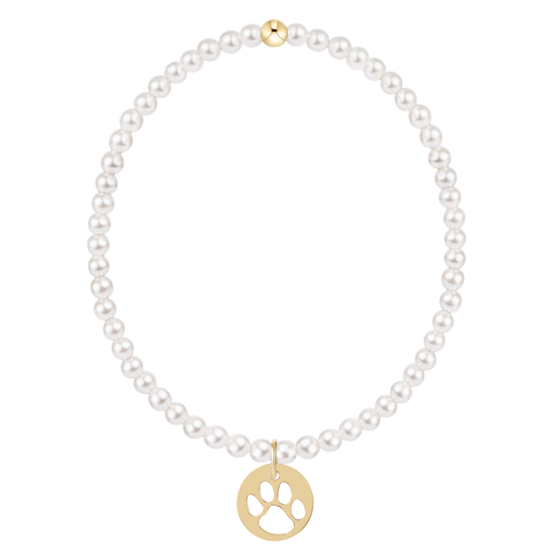 Classic Pearl 3mm Bracelet Paw Print Gold Disc