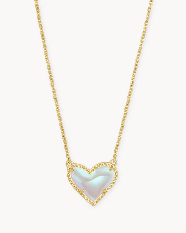 Ari Heart Short Pendant Necklace Gold Dichroic Glass