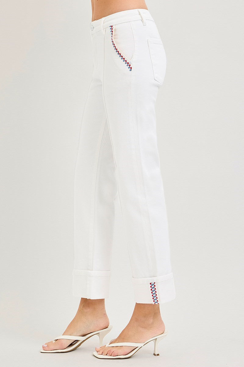 High Rise Crop Straight Deco Stitch Pants